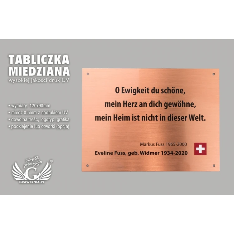 Tabliczka miedziana z nadrukiem UV - wym. 120x90mm - TAB110