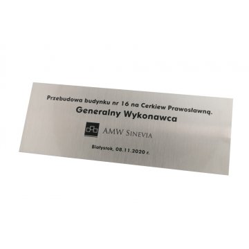 Tabliczka - mosiądz srebrzony szczotkowany gr. 0,6mm  z nadrukiem UV - wym. 300x110mm - TAB114