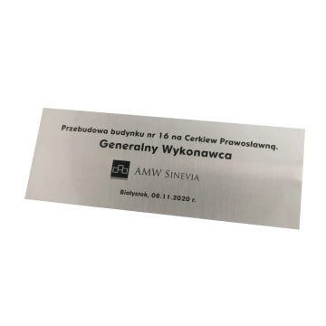 Tabliczka - mosiądz srebrzony szczotkowany gr. 0,6mm  z nadrukiem UV - wym. 300x110mm - TAB114