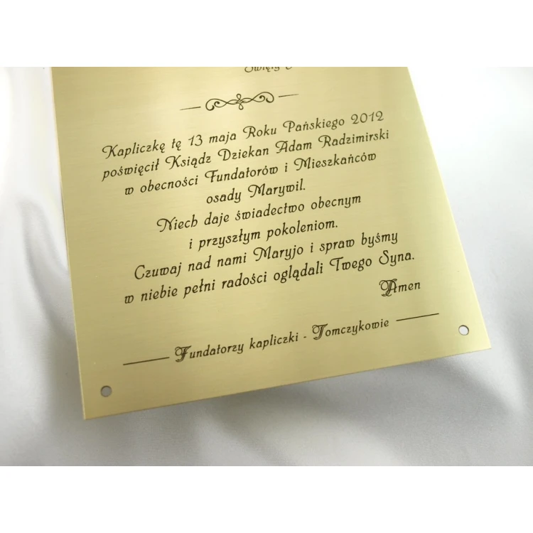 Tabliczka mosiężna z dedykacją - M005 - wym. 165x120mm