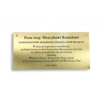Tabliczka mosiężna z dedykacją - M004 - wym. 112x55mm