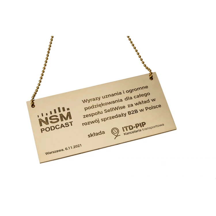 Tabliczka mosiężna z dedykacją - M013 - mosiądz surowy, polerowany 2mm - wym. 112x55mm