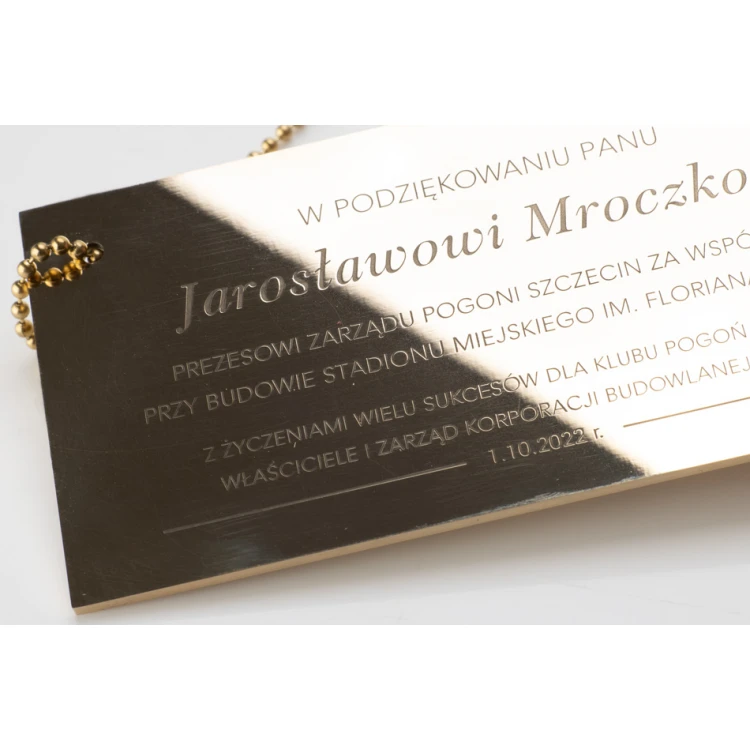 Tabliczka mosiężna z dedykacją - M013 - mosiądz surowy, polerowany 2mm - wym. 112x55mm