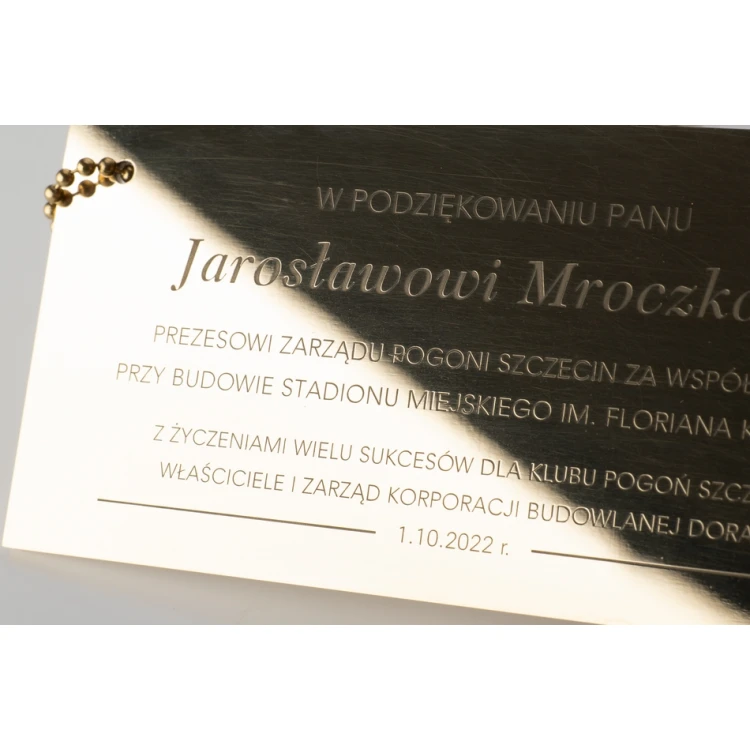Tabliczka mosiężna z dedykacją - M013 - mosiądz surowy, polerowany 2mm - wym. 112x55mm