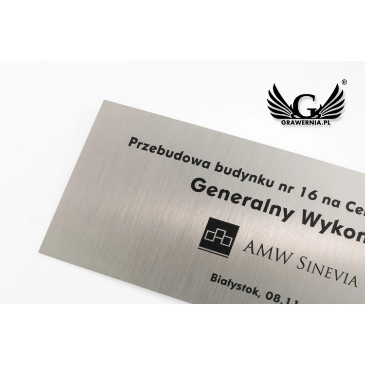 Tabliczka - mosiądz srebrzony szczotkowany gr. 0,6mm  z nadrukiem UV - wym. 300x110mm - TAB114