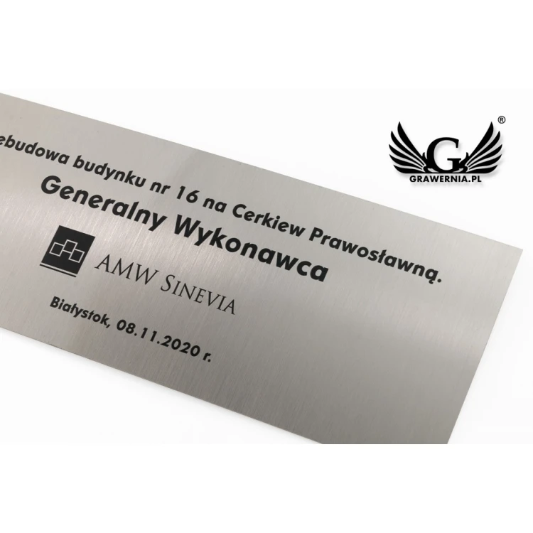 Tabliczka - mosiądz srebrzony szczotkowany gr. 0,6mm  z nadrukiem UV - wym. 300x110mm - TAB114