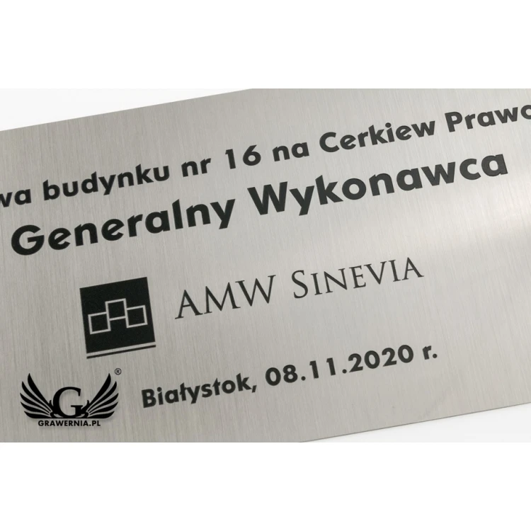 Tabliczka - mosiądz srebrzony szczotkowany gr. 0,6mm  z nadrukiem UV - wym. 300x110mm - TAB114