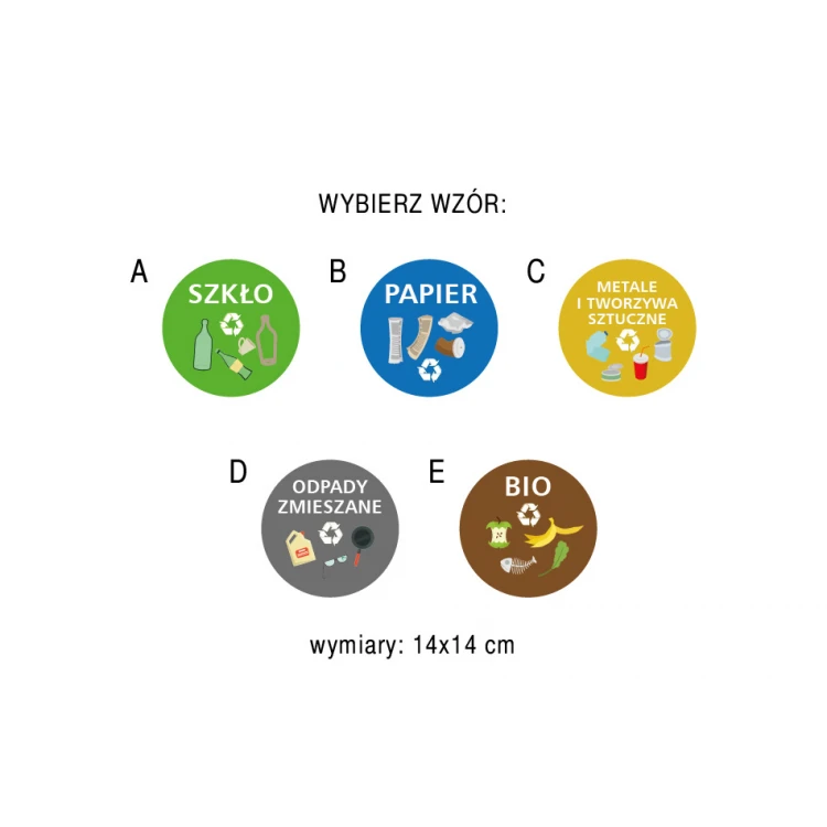Tabliczka na kosz do segregacji odpadów - wym. 140x140mm - PVC - kolorowy druk UV - TAB187