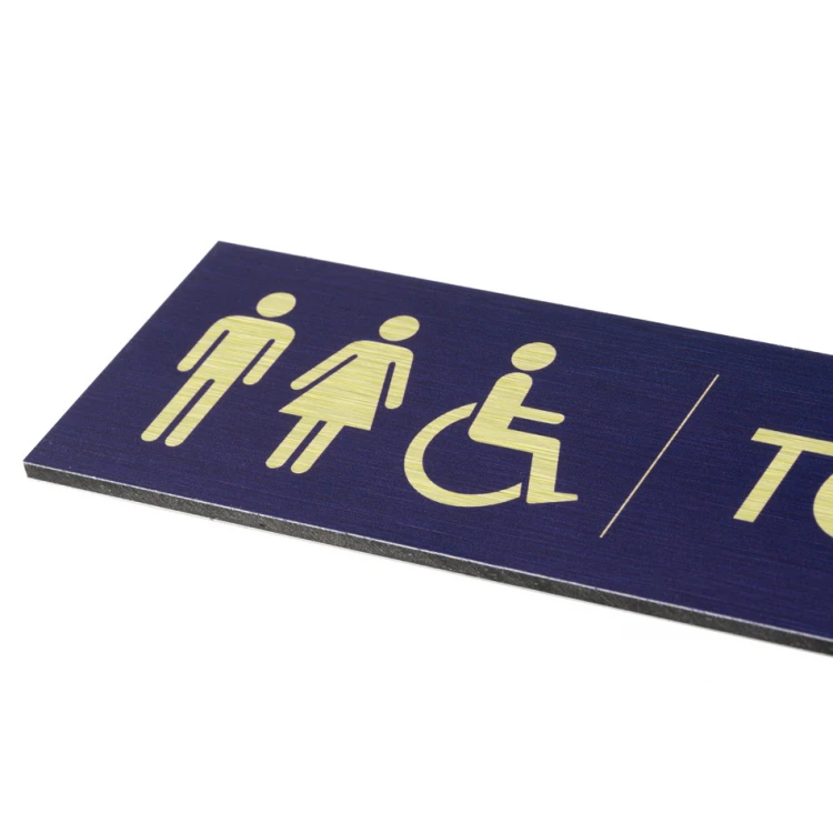 Tabliczka na toalety koedukacyjne - złoty dibond z nadrukiem UV - wym. 200x50mm - TT040