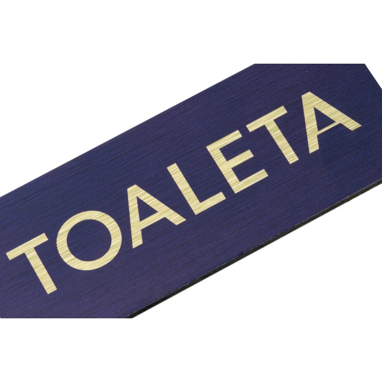Tabliczka na toalety koedukacyjne - złoty dibond z nadrukiem UV - wym. 200x50mm - TT040