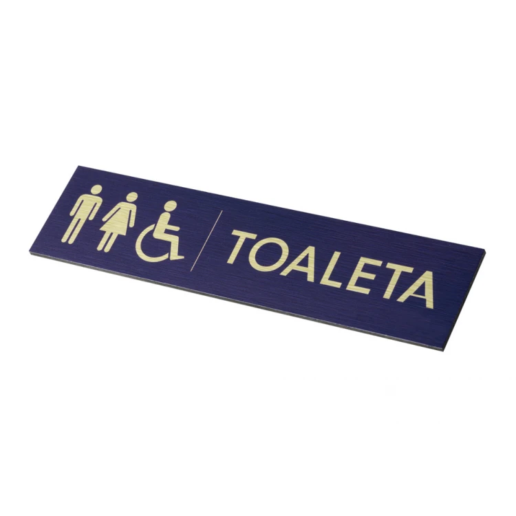 Tabliczka na toalety koedukacyjne - złoty dibond z nadrukiem UV - wym. 200x50mm - TT040