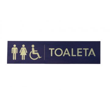 Tabliczka na toalety koedukacyjne - złoty dibond z nadrukiem UV - wym. 200x50mm - TT040