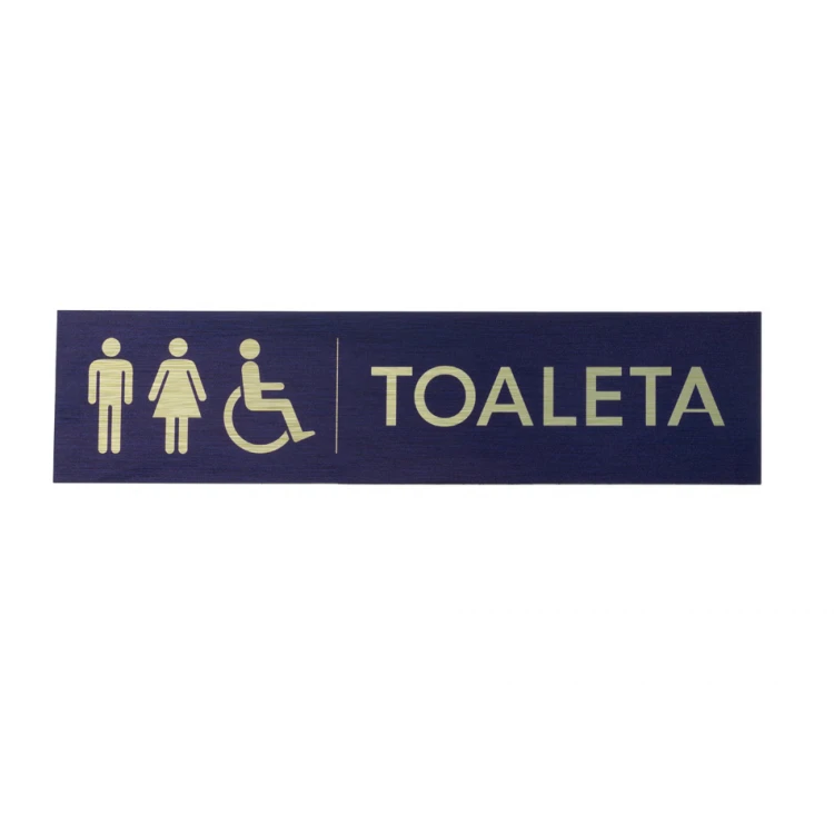 Tabliczka na toalety koedukacyjne - złoty dibond z nadrukiem UV - wym. 200x50mm - TT040