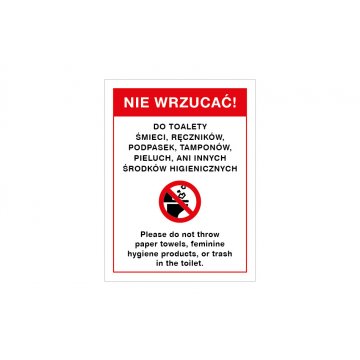 Tabliczka ostrzegawcza nie wrzucać do toalety - wym. 150x200mm - PVC - kolorowy druk UV - TAB148