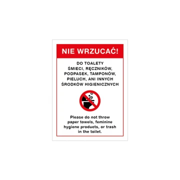 Tabliczka ostrzegawcza nie wrzucać do toalety - wym. 150x200mm - PVC - kolorowy druk UV - TAB148
