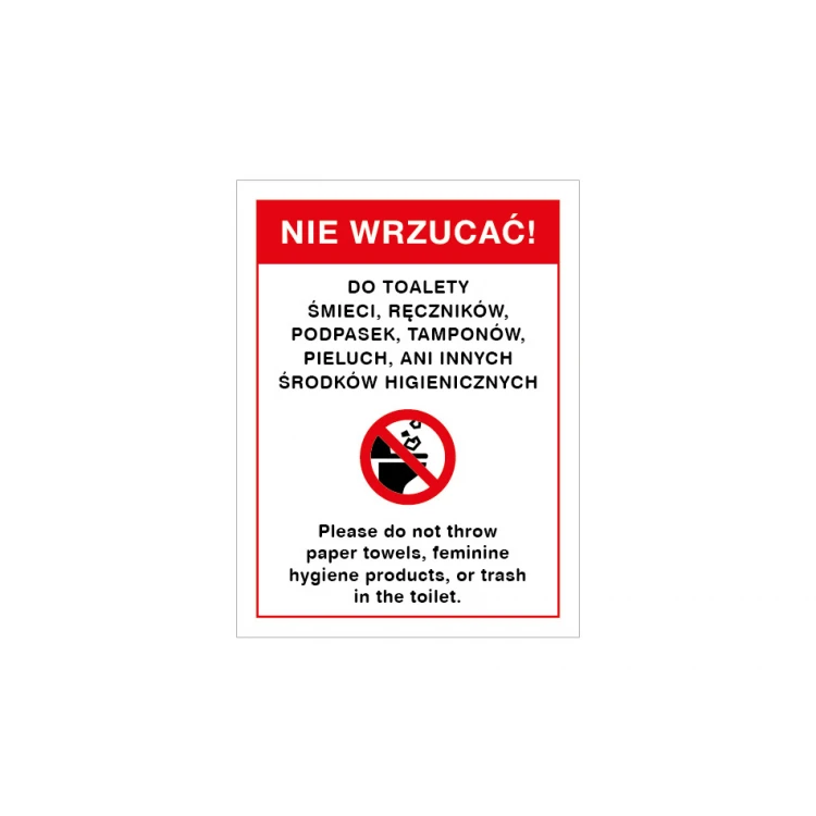 Tabliczka ostrzegawcza nie wrzucać do toalety - wym. 150x200mm - PVC - kolorowy druk UV - TAB148