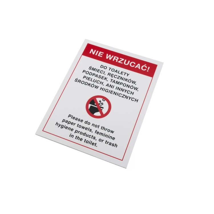 Tabliczka ostrzegawcza nie wrzucać do toalety - wym. 150x200mm - PVC - kolorowy druk UV - TAB148