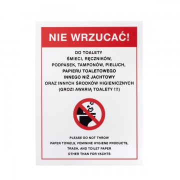 Tabliczka ostrzegawcza toalety jachtowej - wym. 150x200mm - PVC - kolorowy druk UV - TAB514