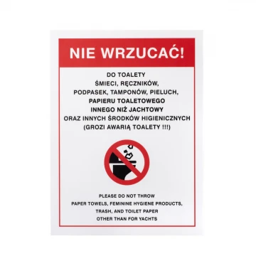 Tabliczka ostrzegawcza toalety jachtowej - wym. 150x200mm - PVC - kolorowy druk UV - TAB514