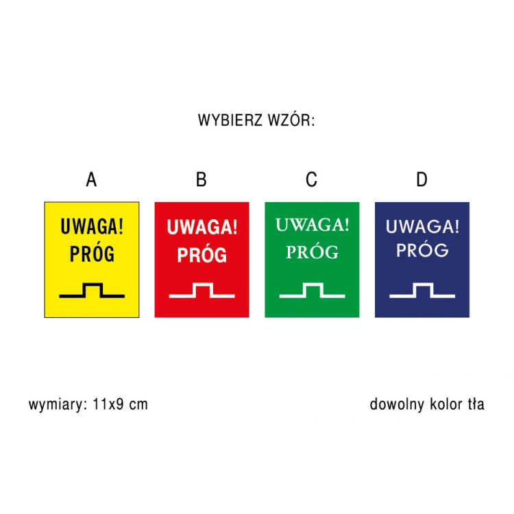 Tabliczka ostrzegawcza uwaga próg - wym. 90x110mm - PVC - kolorowy druk UV - TAB151