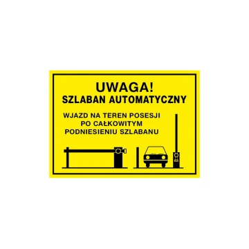 Tabliczka ostrzegawcza uwaga szlaban automatyczny - wym. 560x400mm - PVC - kolorowy druk UV - TAB156