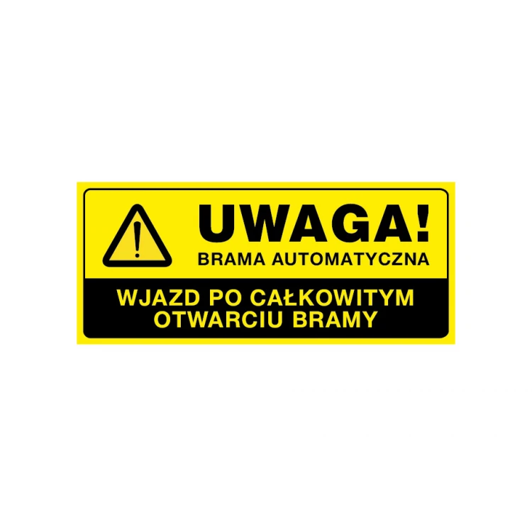 Tabliczka ostrzegawcza uwaga brama automatyczna - wym. 700x300mm - PVC - kolorowy druk UV - TAB157