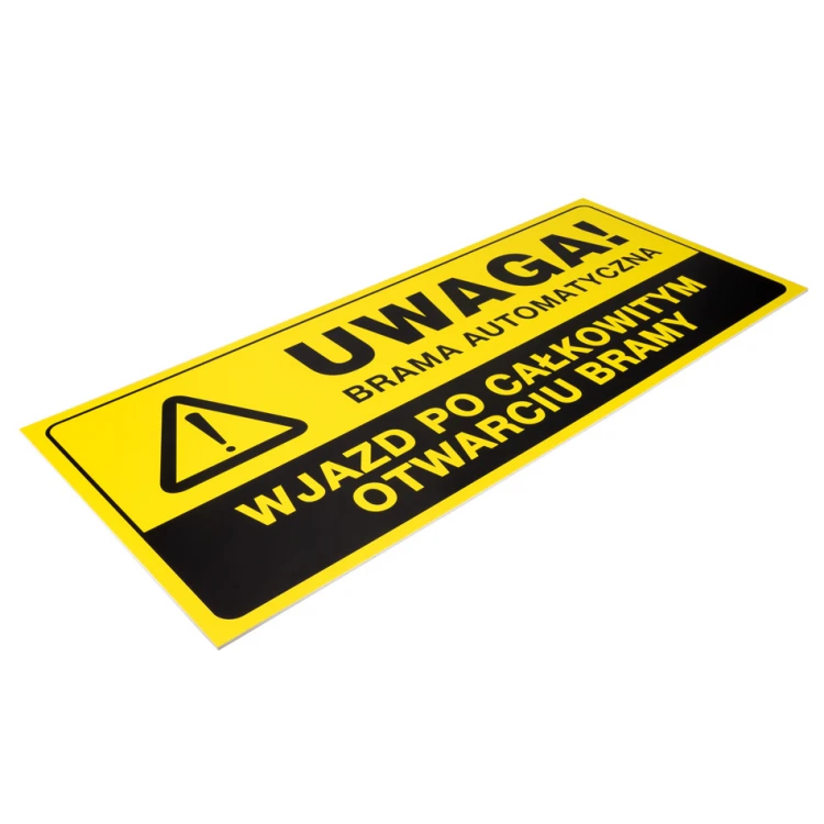 Tabliczka ostrzegawcza uwaga brama automatyczna - wym. 700x300mm - PVC - kolorowy druk UV - TAB157