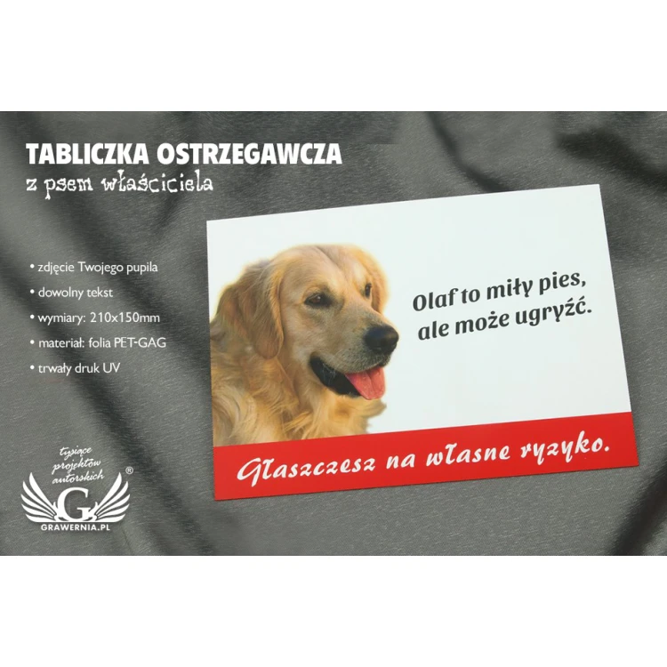 Tabliczka ostrzegawcza z psem właściciela - tworzywo PCW - wym. 210x150mm - TZP005