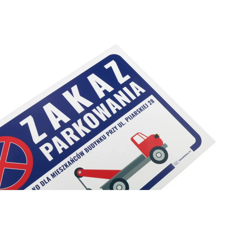 Tabliczka ostrzegawcza zakaz parkowania PVC 3mm - wym. 420x297mm (A3) - druk UV - TOZ001