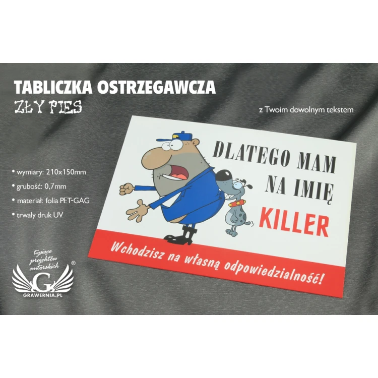 Tabliczka ostrzegawcza - zły pies -  tworzywo PCW - wym. 210x150mm - TZP001