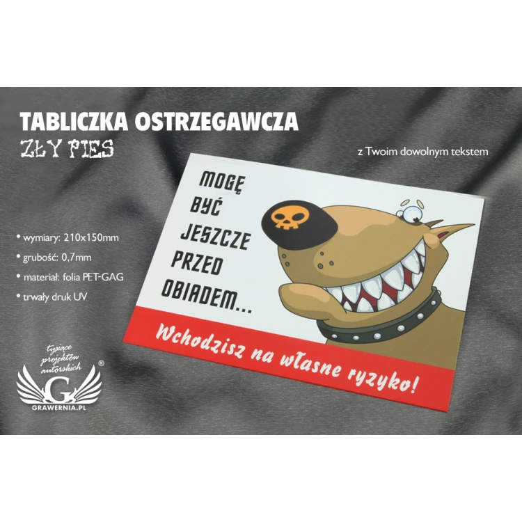 Tabliczka ostrzegawcza - tworzywo PCW - zły pies - wym. 210x150mm - TZP003