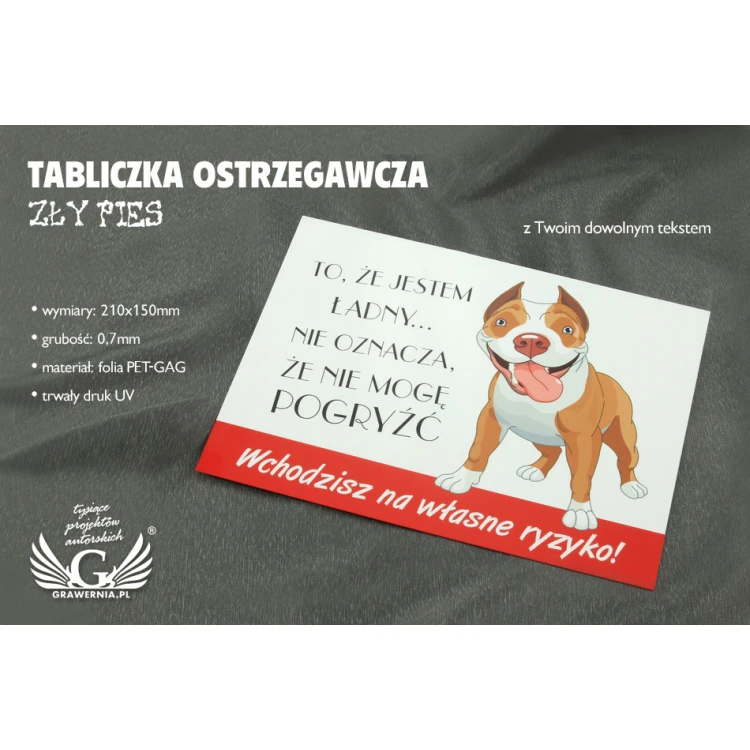 Tabliczka ostrzegawcza - zły pies - tworzywo PCW - wym. 210x150mm - TZP004