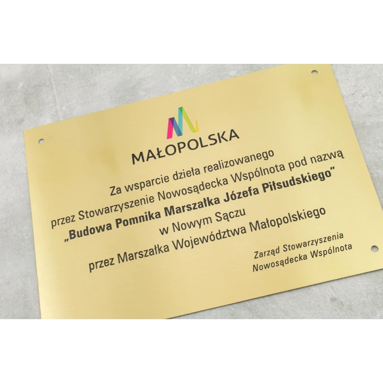Tabliczka pamiątkowa - mosiądz szczotkowany - grawer CNC i druk UV - wym. 297x210 (A4) - TAB117 