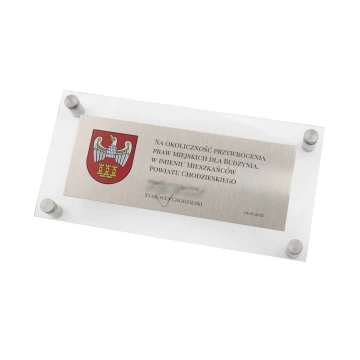 Tabliczka pamiątkowa z mosiądzu srebrzonego i akrylu - wym. 220x110mm - TAB125 