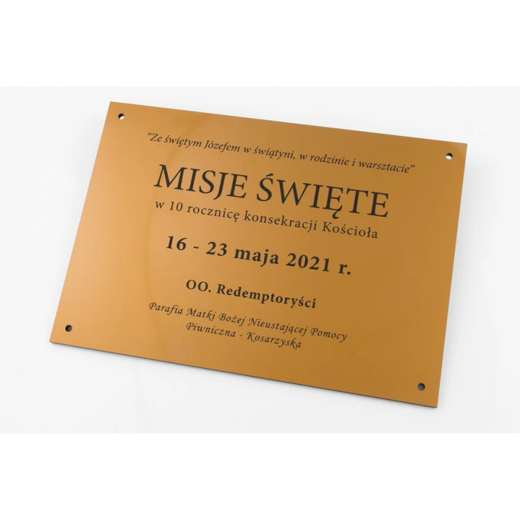 Tabliczka pamiątkowa grawerowana - złoty perłowy, matowy laminat grawerski  - wym. 297x210mm - TAB134