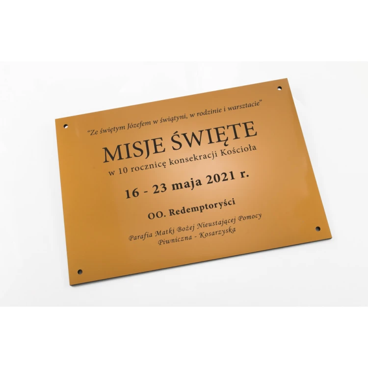 Tabliczka pamiątkowa grawerowana - złoty perłowy, matowy laminat grawerski  - wym. 297x210mm - TAB134