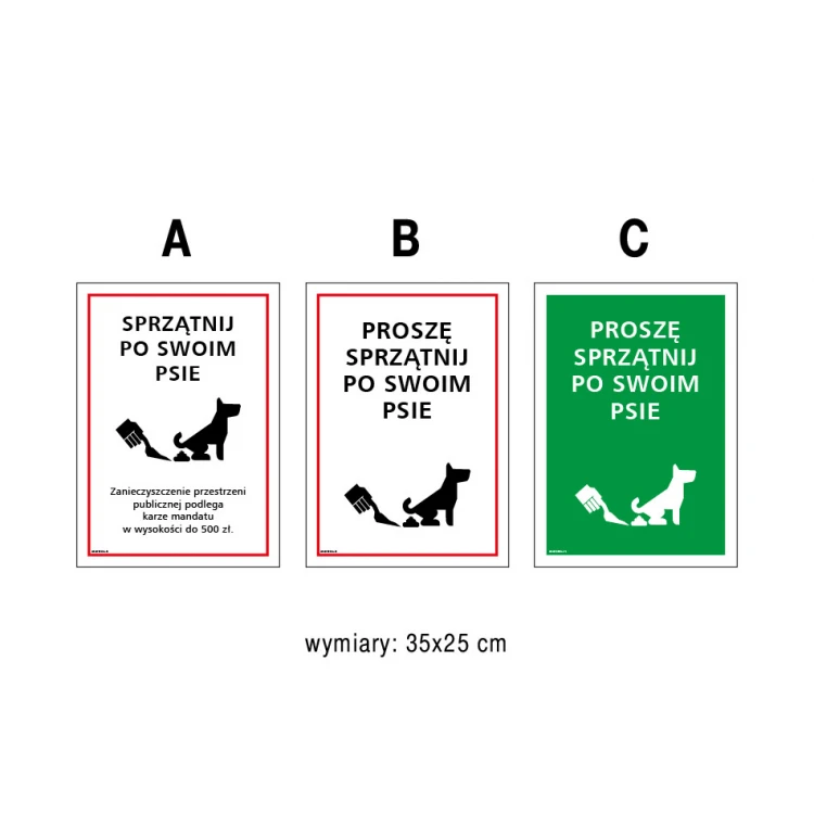 Tabliczka informacyjna sprzątnij po swoim psie - wym. 250x350mm - PVC - kolorowy druk UV - TAB153