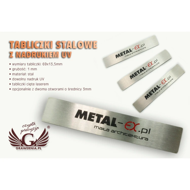 Tabliczka stalowa na produkty - wym. 69x13,5x1mm - nadruk UV