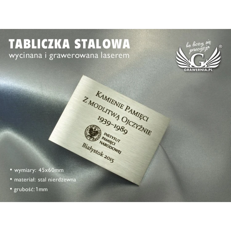 Tabliczka stalowa pamiątkowa - wym. 45x60mm