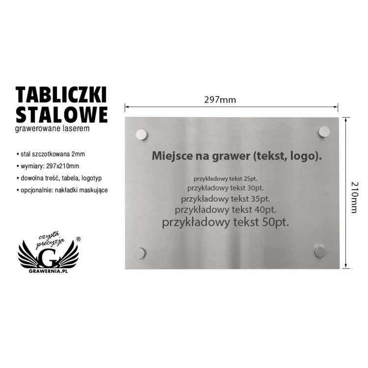 Tabliczka stalowa z dowolnym grawerem - wym. 297x210x2mm - TAB105