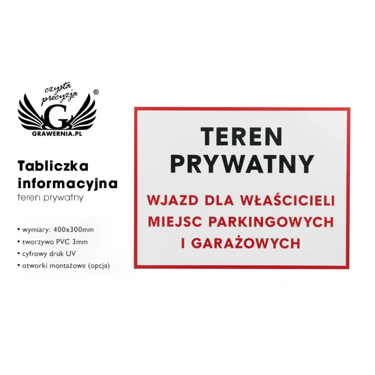 Tabliczka Teren Prywatny - wym. 400x300mm - PVC - kolorowy druk UV - TAB064
