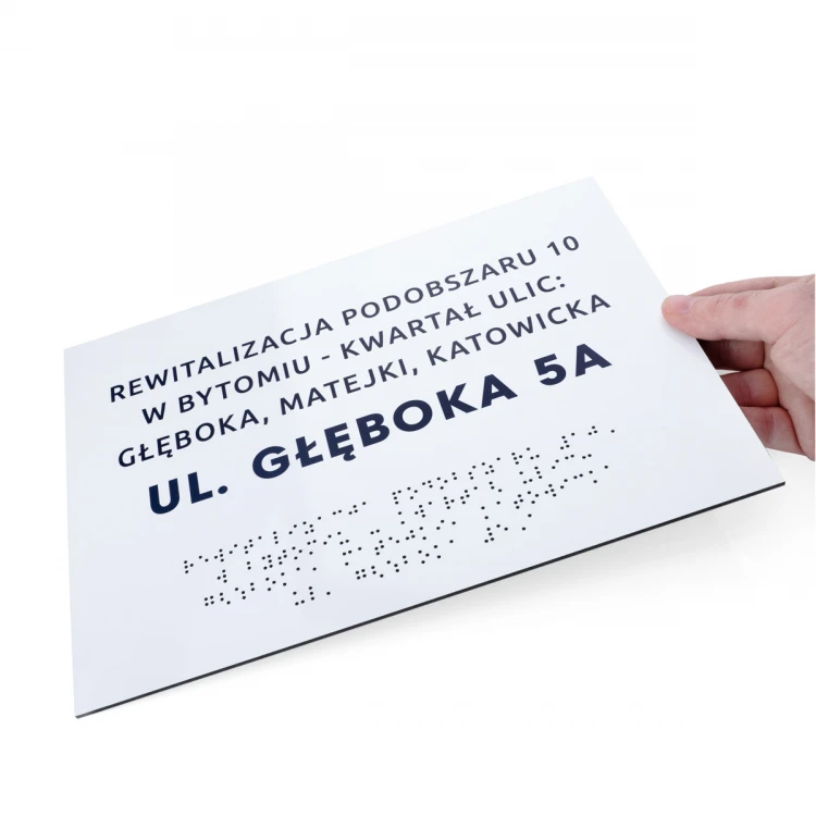 Tabliczka z białego dibondu z pismem Braille'a - wym. 297x210mm (A4) - TAB474