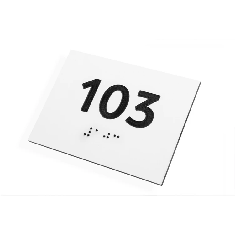 Tabliczka z dowolną numeracją i pismem Braille'a - wym. 100x75mm - biały laminat grawerski 3mm - TAB288
