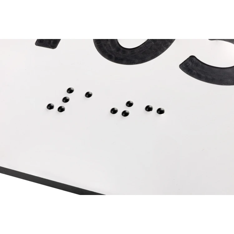 Tabliczka z dowolną numeracją i pismem Braille'a - wym. 100x75mm - biały laminat grawerski 3mm - TAB288