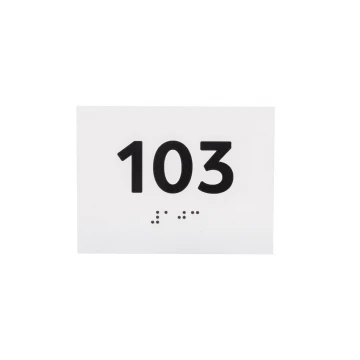 Tabliczka z dowolną numeracją i pismem Braille'a - wym. 100x75mm - biały laminat grawerski 3mm - TAB288