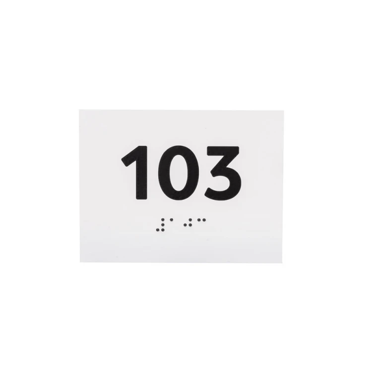 Tabliczka z dowolną numeracją i pismem Braille'a - wym. 100x75mm - biały laminat grawerski 3mm - TAB288