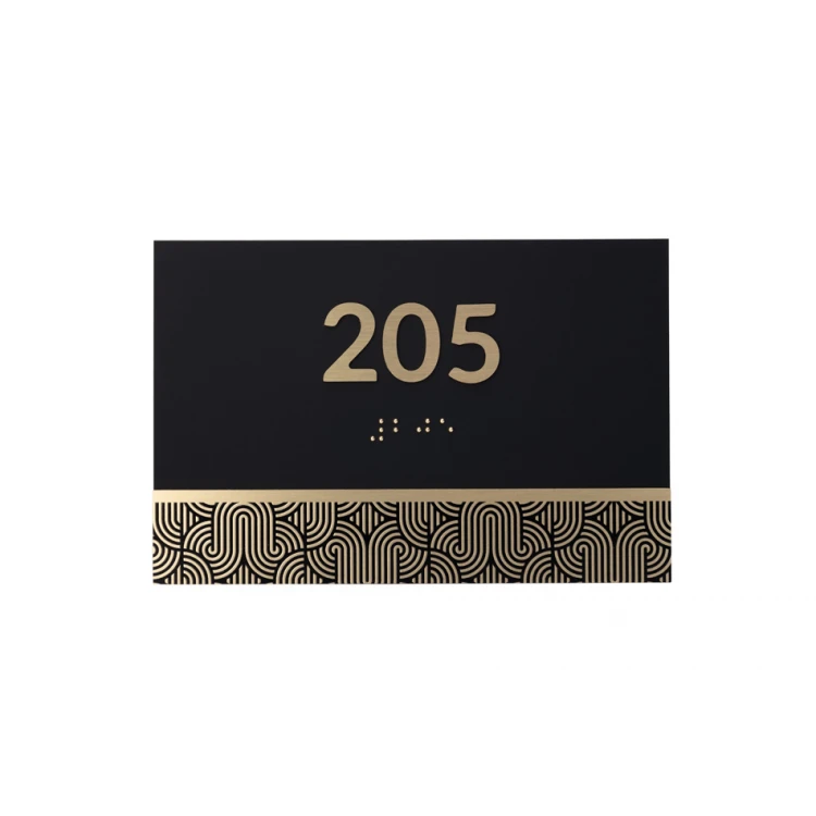 Tabliczka z dowolną numeracją i pismem Braille'a - mosiądz i czarny akryl matowy - wym. 150x100mm - TAB395