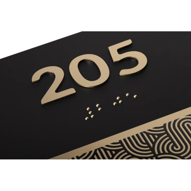 Tabliczka z dowolną numeracją i pismem Braille'a - mosiądz i czarny akryl matowy - wym. 150x100mm - TAB395