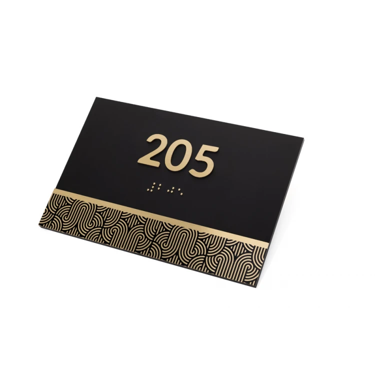 Tabliczka z dowolną numeracją i pismem Braille'a - mosiądz i czarny akryl matowy - wym. 150x100mm - TAB395