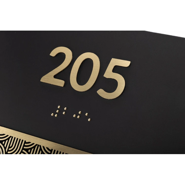 Tabliczka z dowolną numeracją i pismem Braille'a - mosiądz i czarny akryl matowy - wym. 150x100mm - TAB395